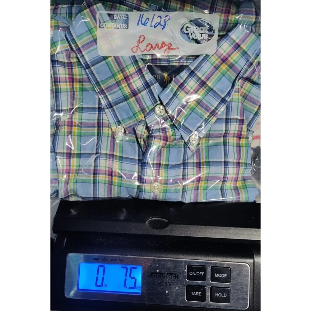 POLO RALPH LAUREN CLASSIC Men Large Blue Multi Plaid Button Long Sleeve Shirt‎